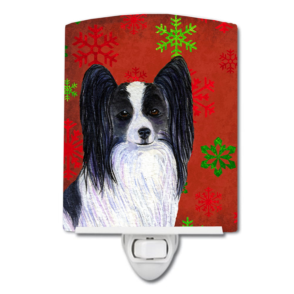 Papillon Red & Green Snowflakes Holiday Christmas Ceramic Night Light