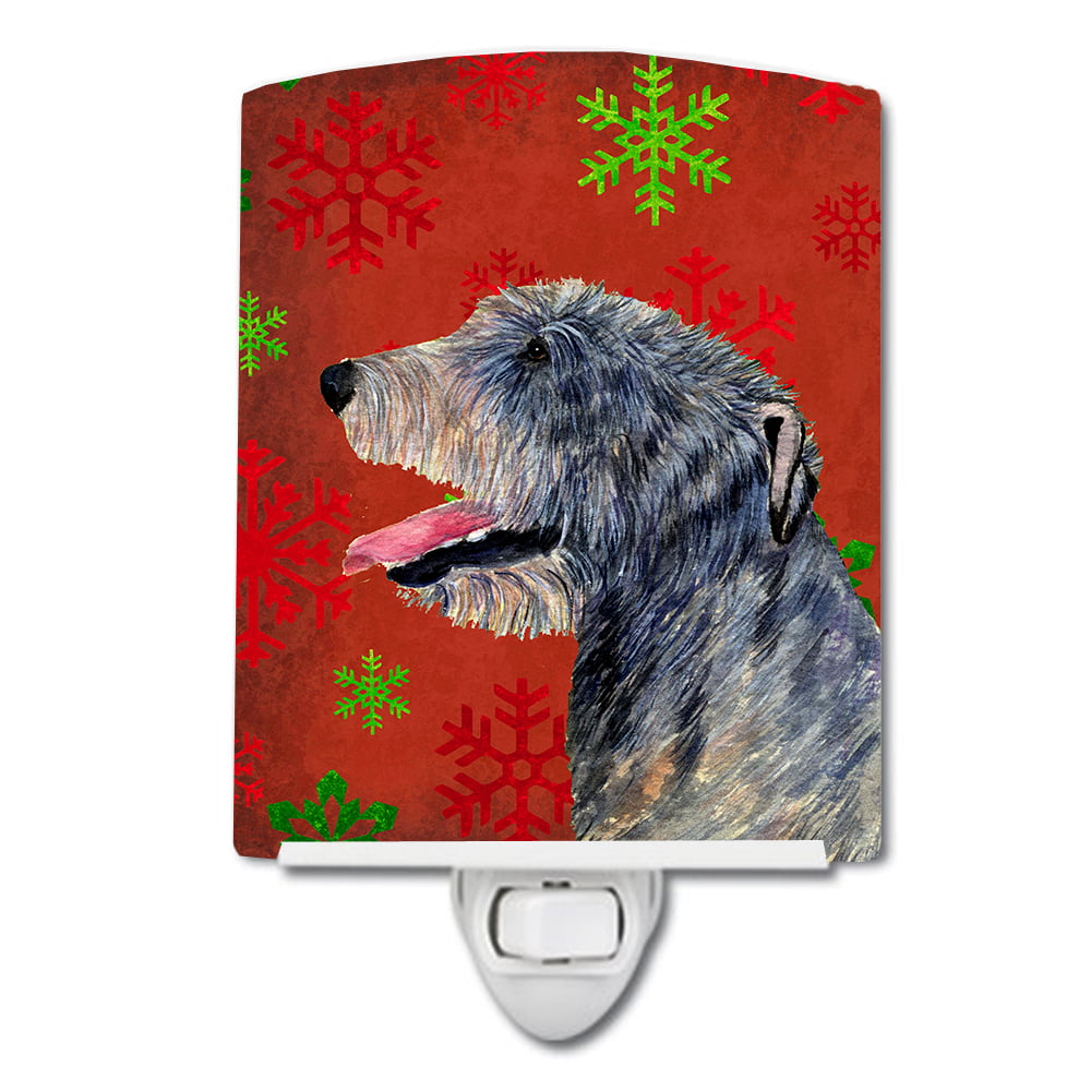 Irish Wolfhound Red & Green Snowflakes Holiday Christmas Ceramic Night Light