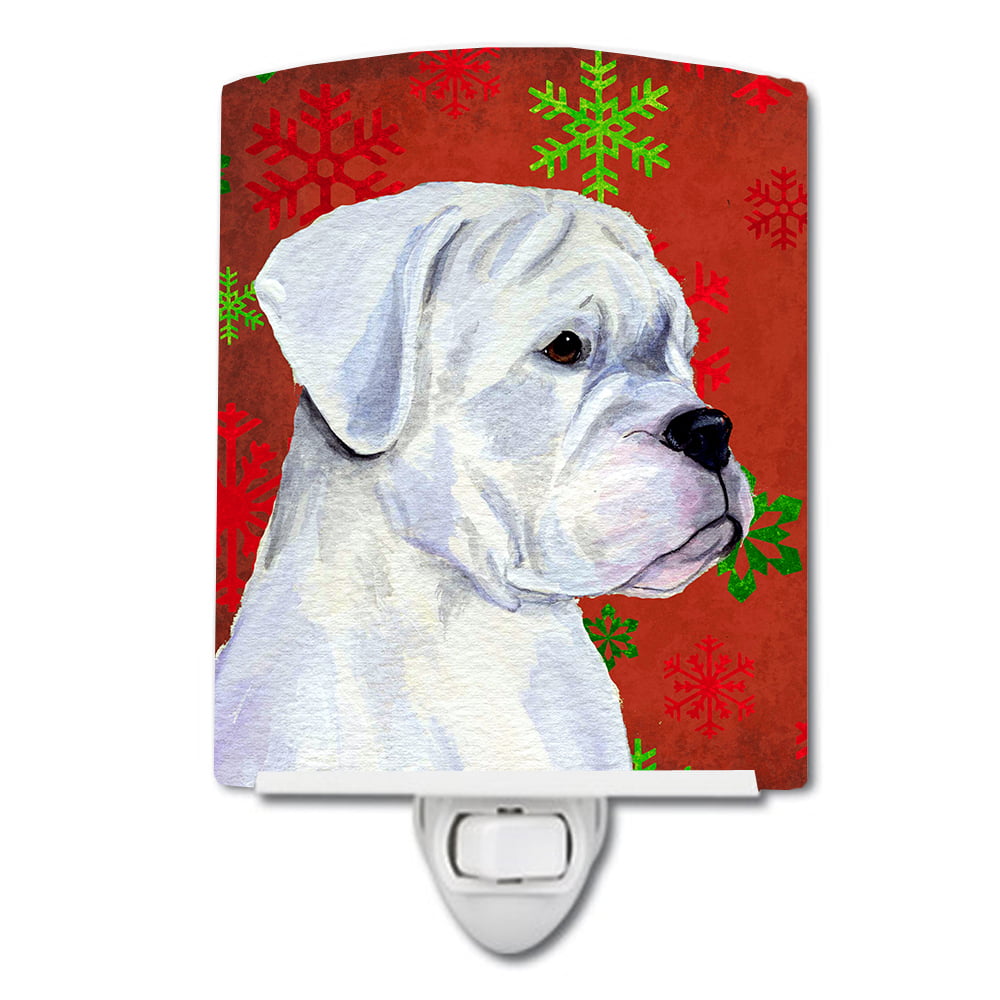 Boxer Red & Green Snowflakes Holiday Christmas Ceramic Night Light