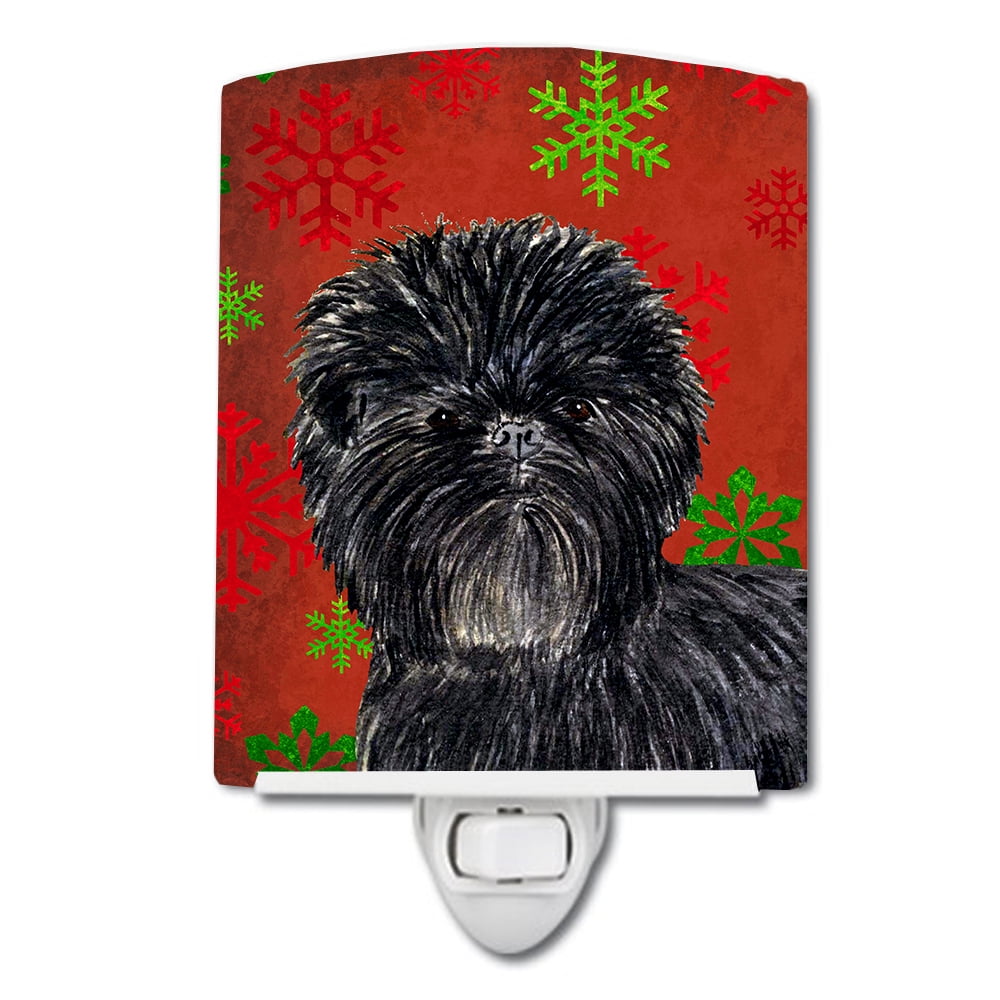 Affenpinscher Red & Green Snowflakes Christmas Ceramic Night Light