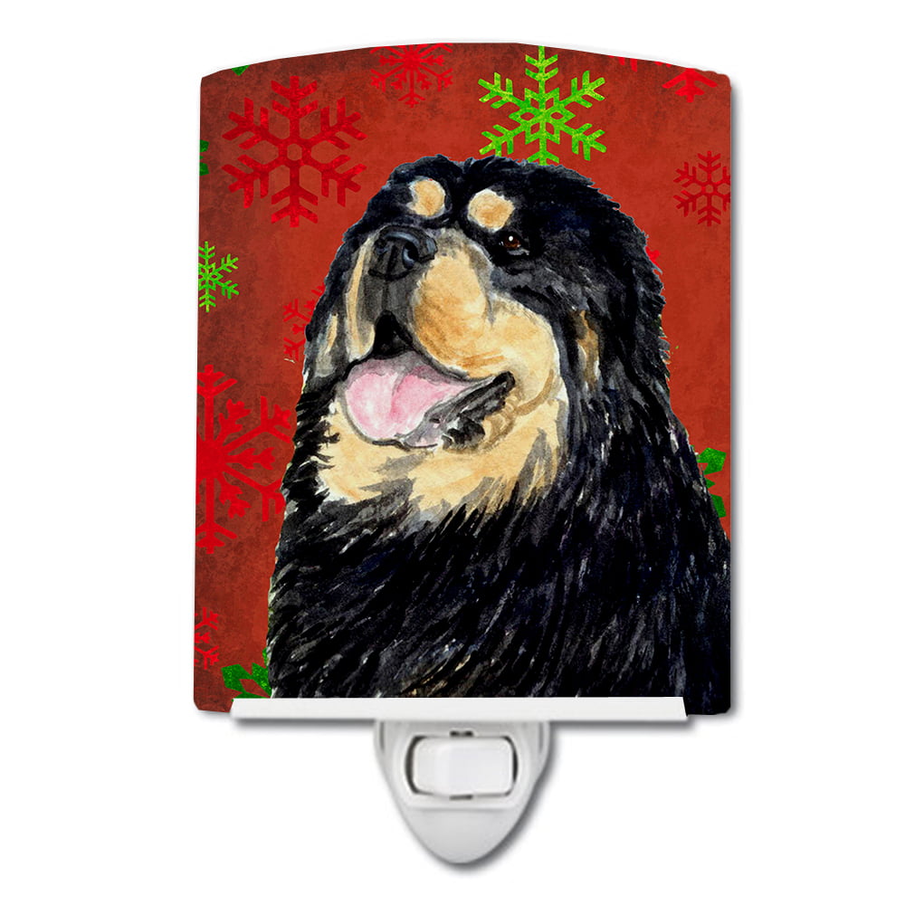 Tibetan Mastiff Red & Green Snowflake Christmas Ceramic Night Light