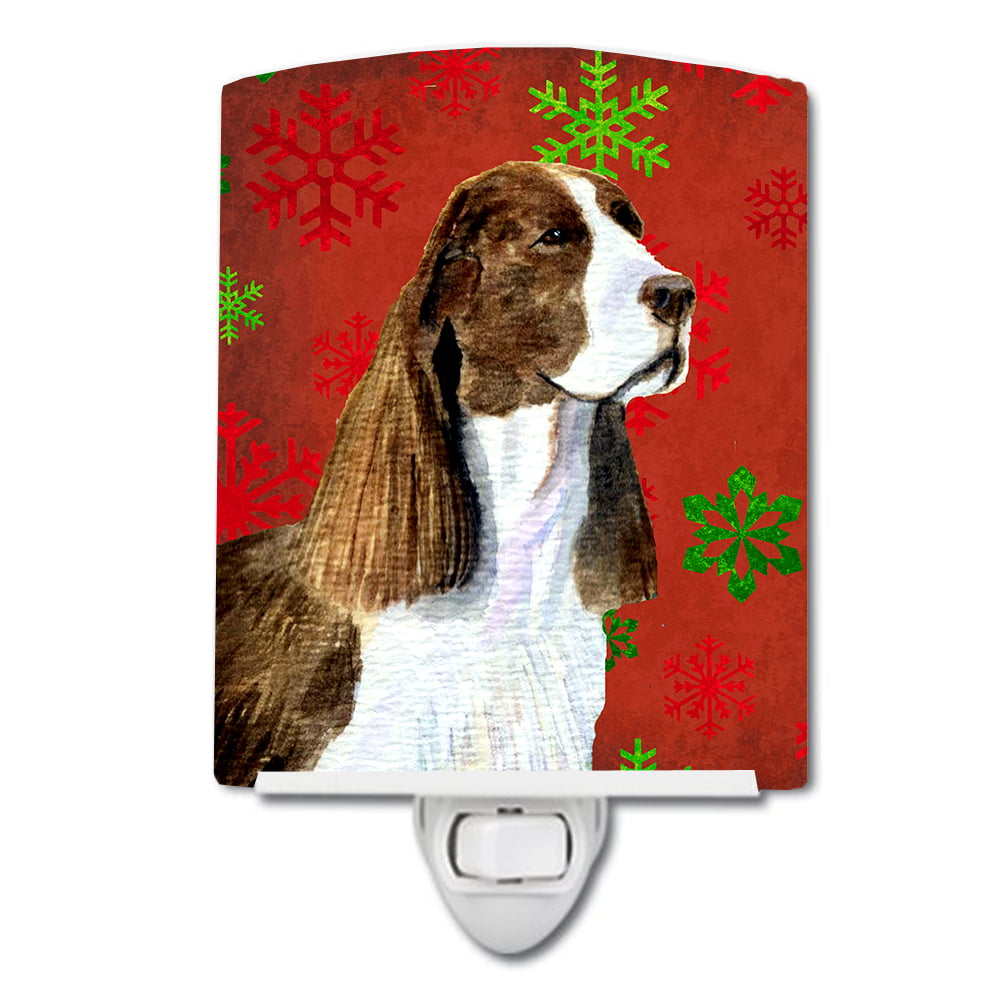 Springer Spaniel Red & Green Snowflakes Holiday Christmas Ceramic Night Light