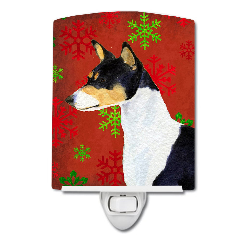 Basenji Red & Green Snowflakes Holiday Christmas Ceramic Night Light