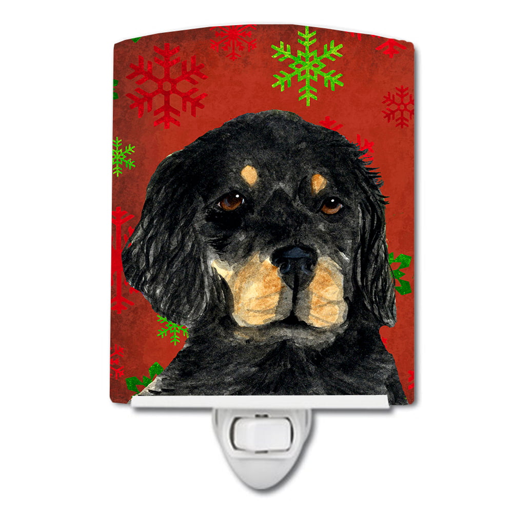 Gordon Setter Red & Green Snowflakes Christmas Ceramic Night Light