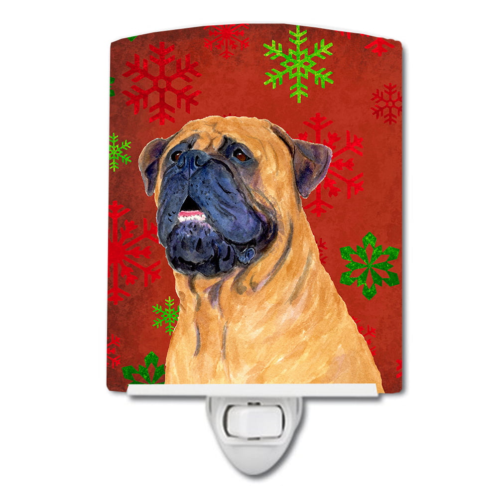 Mastiff Red & Green Snowflakes Holiday Christmas Ceramic Night Light