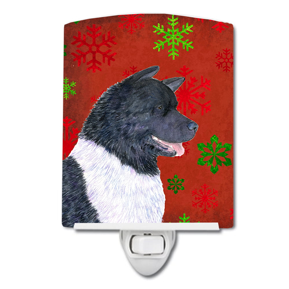 Akita Red & Green Snowflakes Holiday Christmas Ceramic Night Light