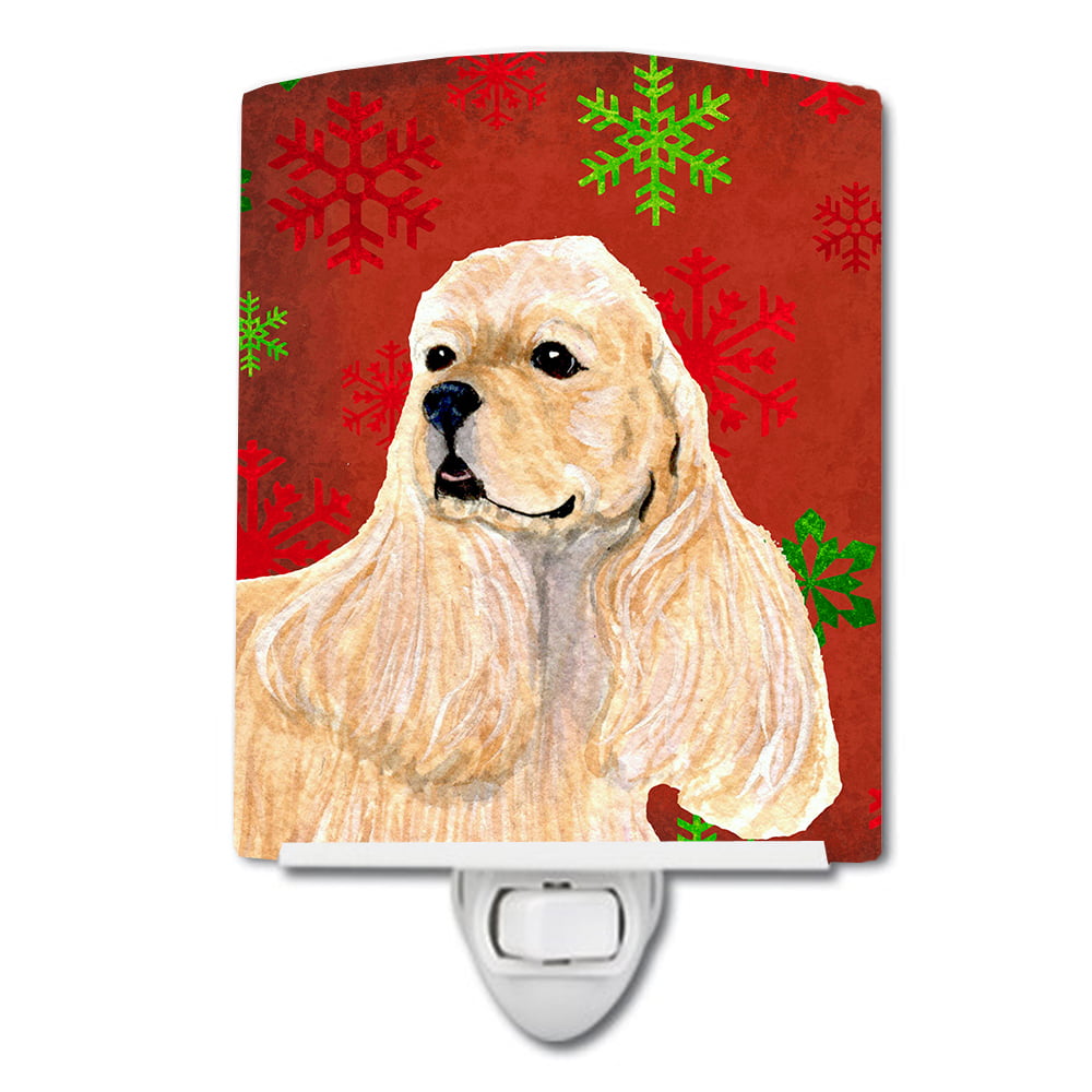 Buff Cocker Spaniel Red & Green Snowflakes Christmas Ceramic Night Light