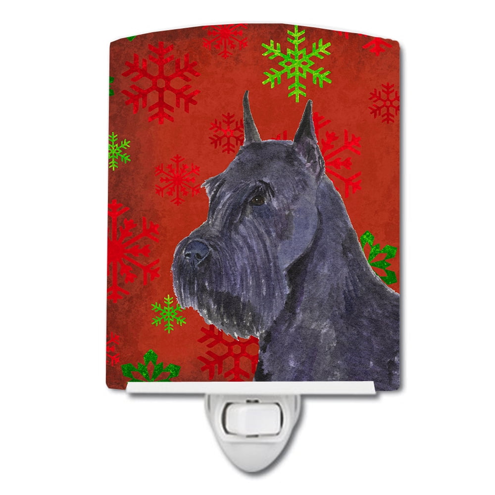 Schnauzer Red & Green Snowflakes Holiday Christmas Ceramic Night Light