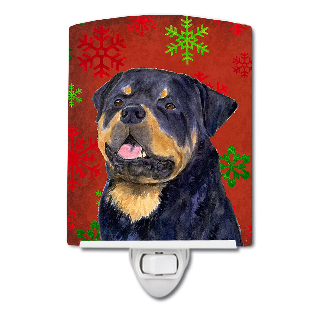 Rottweiler Red & Green Snowflakes Holiday Christmas Ceramic Night Light