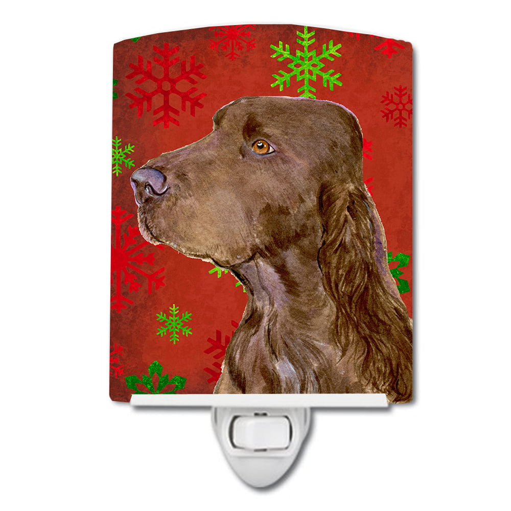 Field Spaniel Red & Green Snowflakes Holiday Christmas Ceramic Night Light
