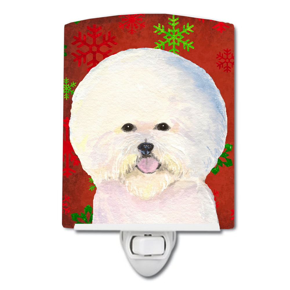 Bichon Frise Red & Green Snowflakes Holiday Christmas Ceramic Night Light