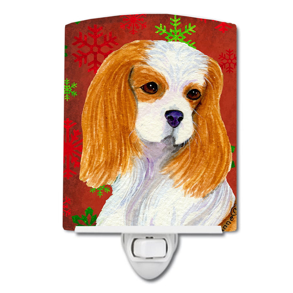 Cavalier Spaniel Red & Green Snowflakes Holiday Christmas Ceramic Night Light