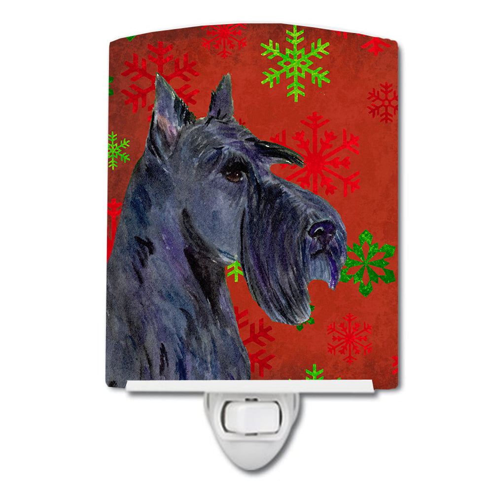 Scottish Terrier Red & Green Snowflakes Holiday Christmas Ceramic Night Light