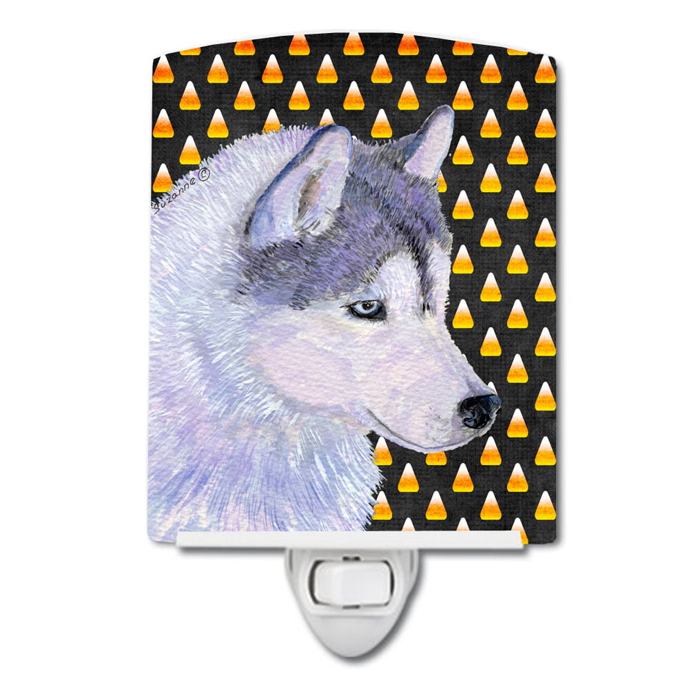 Siberian Husky Candy Corn Halloween Portrait Ceramic Night Light