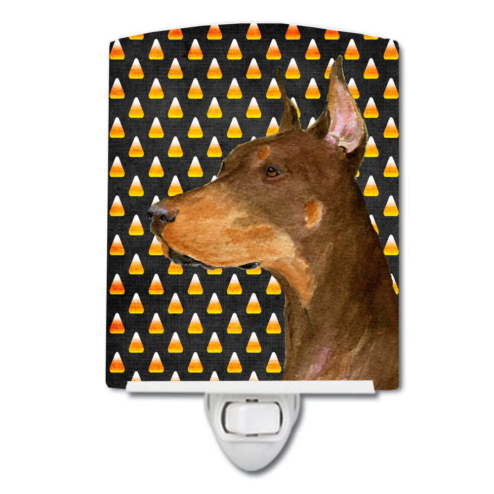 Doberman Candy Corn Halloween Portrait Ceramic Night Light