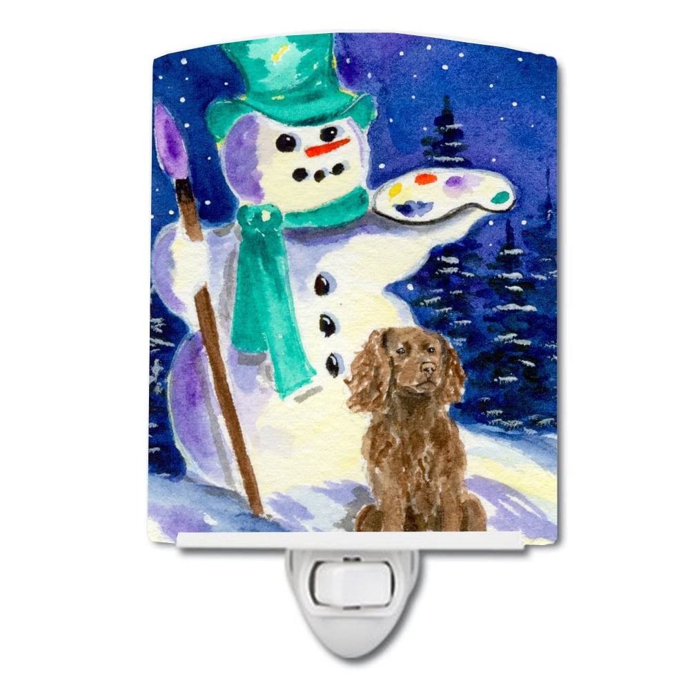 Artist Snowman with Boykin Spaniel Ceramic Night Light
