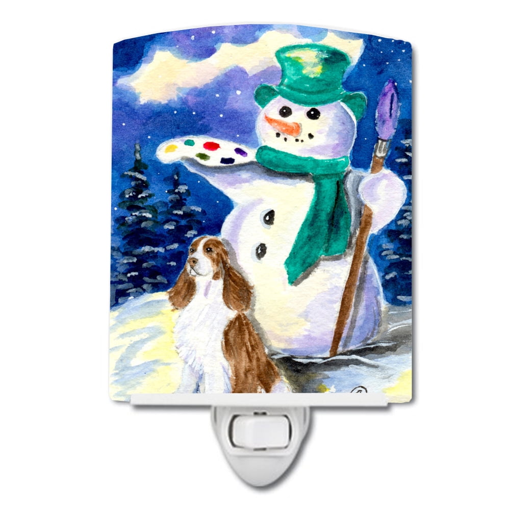 English Springer Spaniel with Artist Snowman Ceramic Night Light