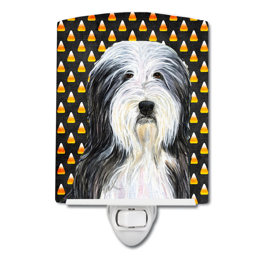 Bearded Collie Candy Corn Halloween Portrait Ceramic Night Light