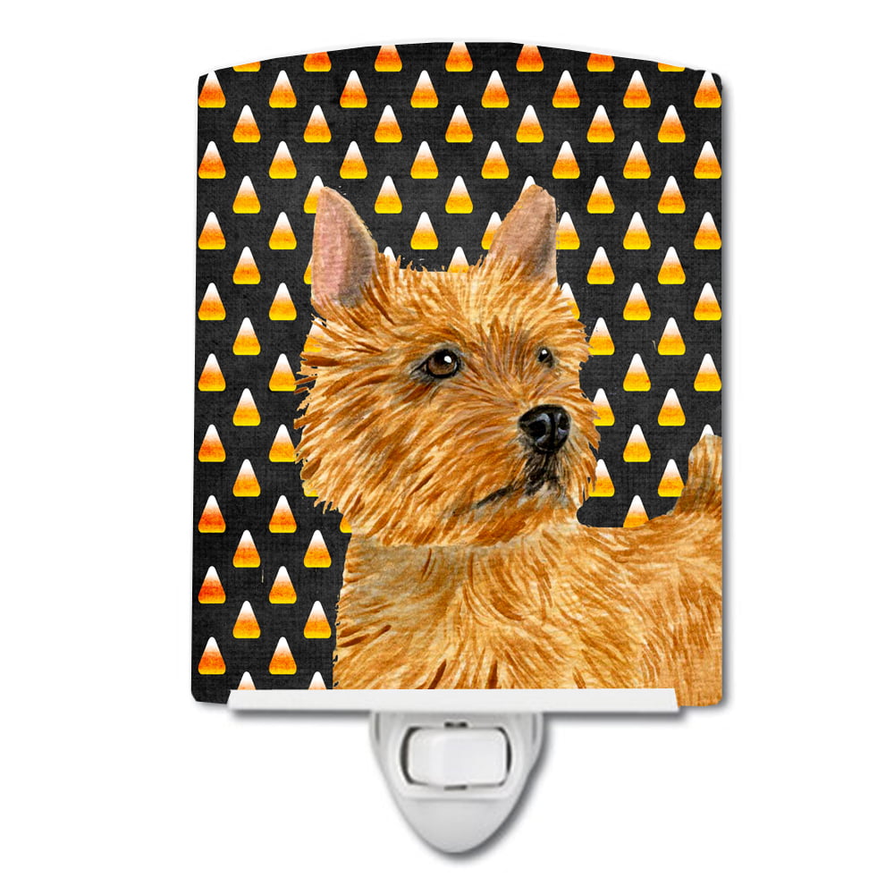 Norwich Terrier Candy Corn Halloween Portrait Ceramic Night Light