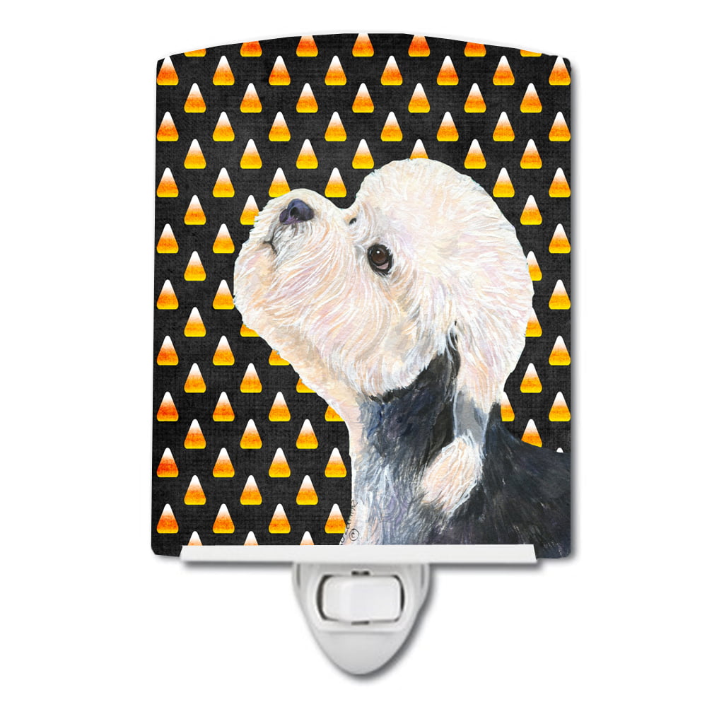 Dandie Dinmont Terrier Candy Corn Halloween Portrait Ceramic Night Light