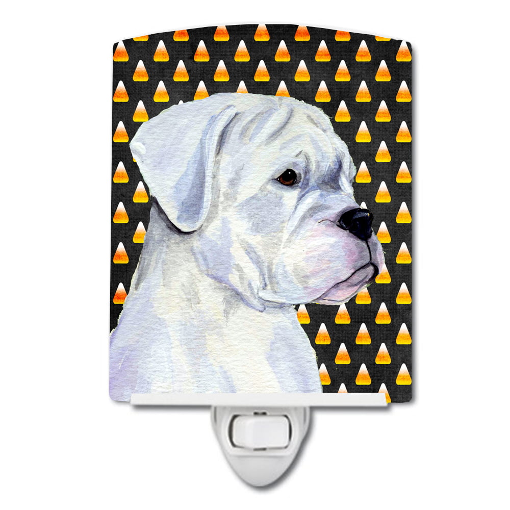 Boxer White Candy Corn Halloween Portrait Ceramic Night Light