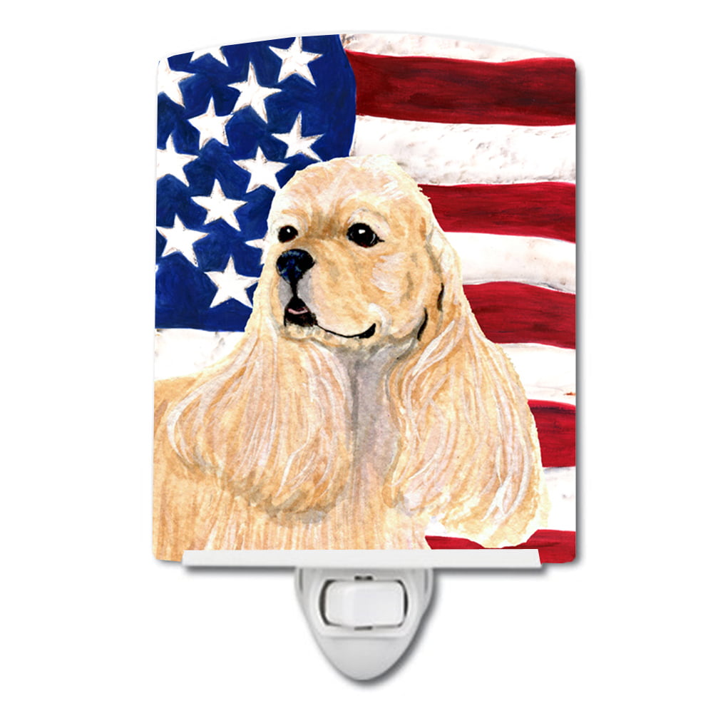USA American Flag with Cocker Spaniel Ceramic Night Light