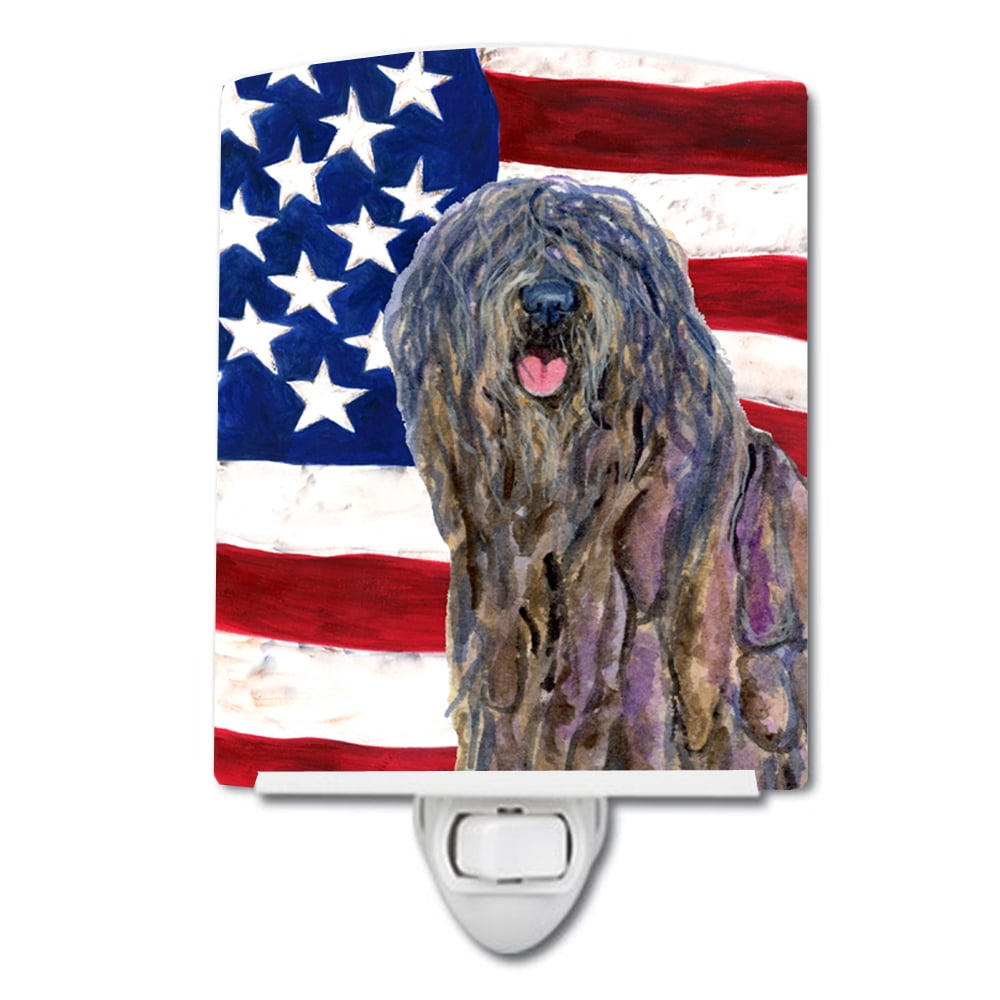 USA American Flag with Bergamasco Sheepdog Ceramic Night Light