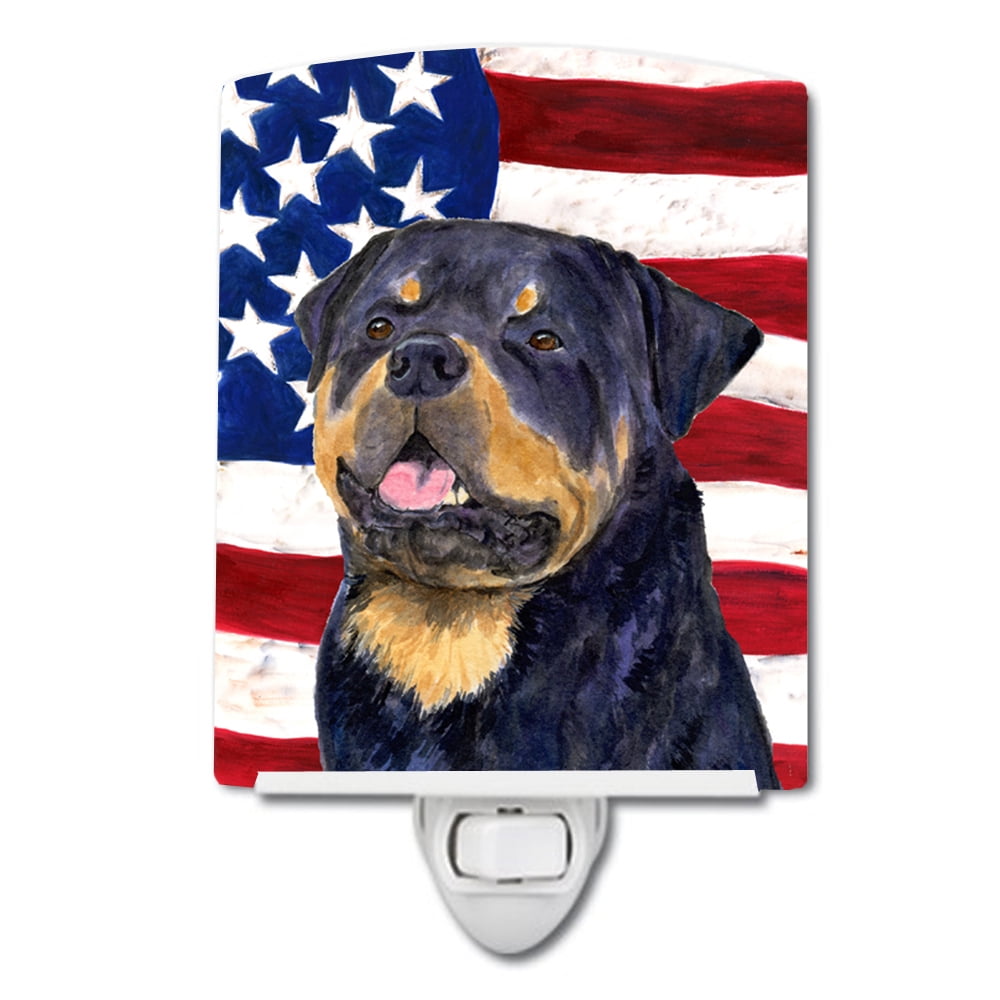 USA American Flag with Rottweiler Ceramic Night Light