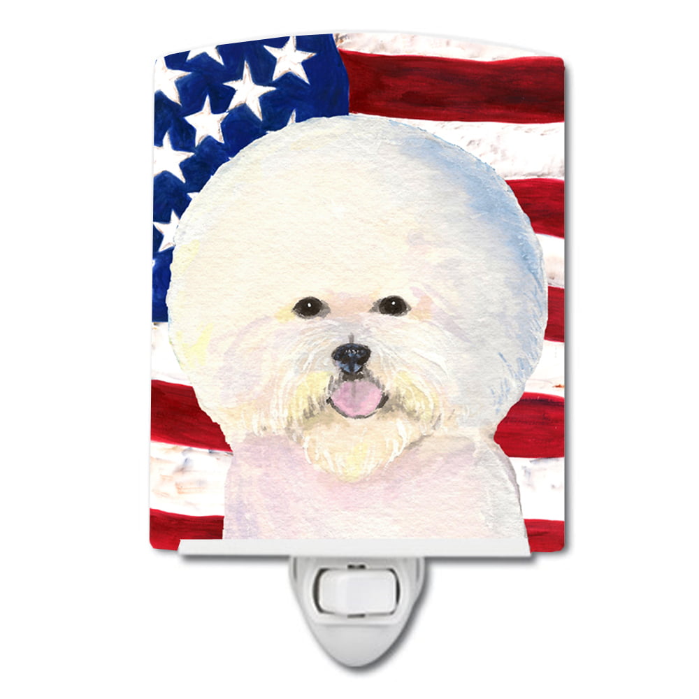 USA American Flag with Bichon Frise Ceramic Night Light
