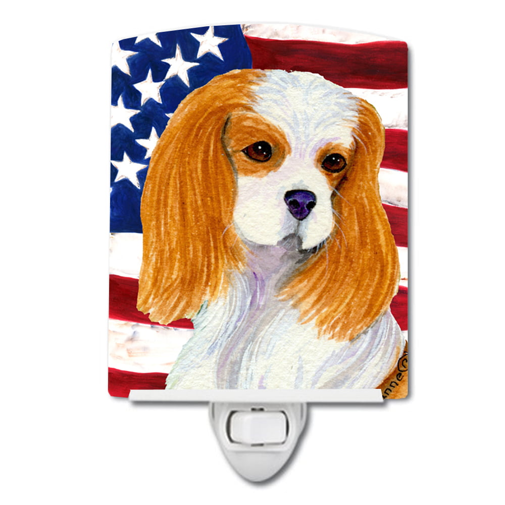 USA American Flag with Cavalier Spaniel Ceramic Night Light