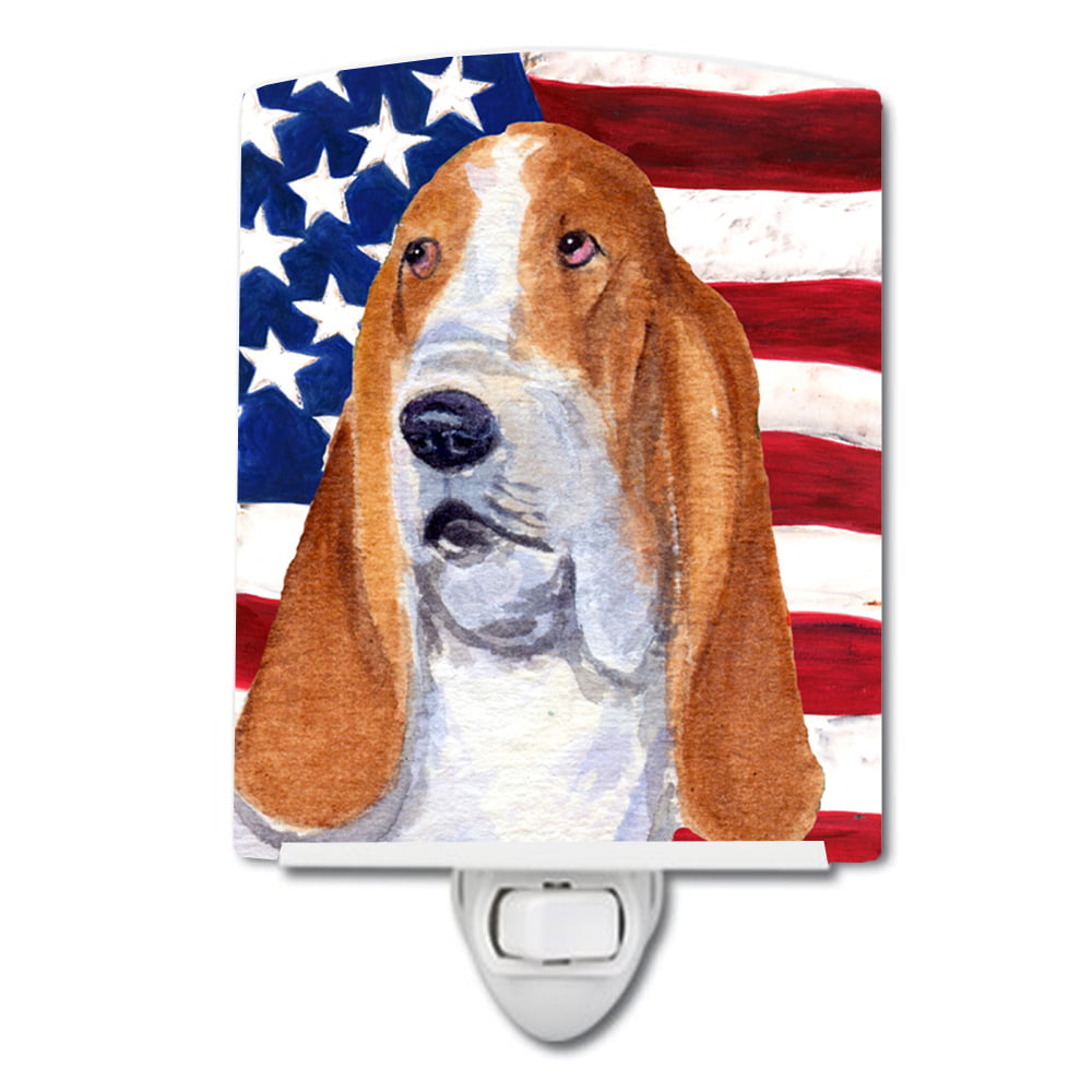 USA American Flag with Basset Hound Ceramic Night Light