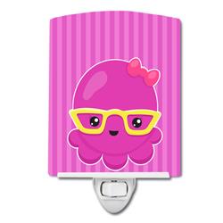 Nautical Pink Octopus with Glasses Ceramic Night Light