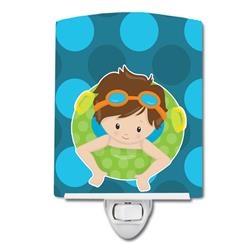 Summer Pool Boy in Tube Brunette Ceramic Night Light