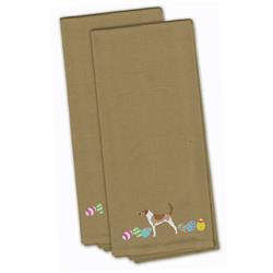 Picture of Carolines Treasures CK1596TNTWE American Foxhound Easter Tan Embroidered Kitchen Towel - Set of 2