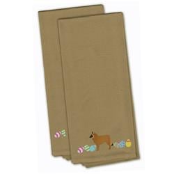 Picture of Carolines Treasures CK1607TNTWE Belgian Sheepdog Easter Tan Embroidered Kitchen Towel - Set of 2