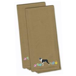 Picture of Carolines Treasures CK1614TNTWE Boston Terrier Easter Tan Embroidered Kitchen Towel - Set of 2