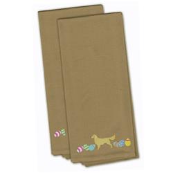 Picture of Carolines Treasures CK1647TNTWE Golden Retriever Easter Tan Embroidered Kitchen Towel - Set of 2
