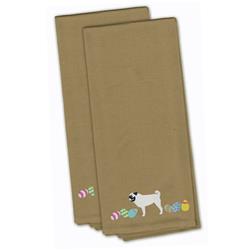 Picture of Carolines Treasures CK1675TNTWE Pug Easter Tan Embroidered Kitchen Towel - Set of 2