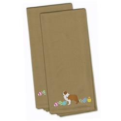 Picture of Carolines Treasures CK1677TNTWE Red Border Collie Easter Tan Embroidered Kitchen Towel - Set of 2