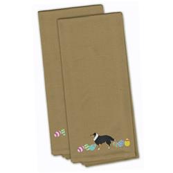Picture of Carolines Treasures CK1685TNTWE Sheltie Easter Tan Embroidered Kitchen Towel - Set of 2