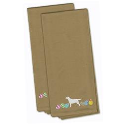 Picture of Carolines Treasures CK1694TNTWE Yellow Labrador Retriever Easter Tan Embroidered Kitchen Towel - Set of 2