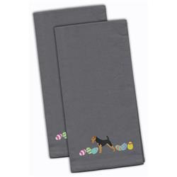 Picture of Carolines Treasures CK1594GYTWE Airedale Terrier Easter Gray Embroidered Kitchen Towel - Set of 2