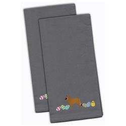 Picture of Carolines Treasures CK1607GYTWE Belgian Sheepdog Easter Gray Embroidered Kitchen Towel - Set of 2