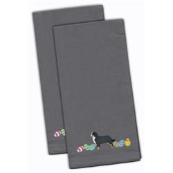 Picture of Carolines Treasures CK1608GYTWE Bernese Mountain Dog Easter Gray Embroidered Kitchen Towel - Set of 2