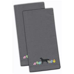 Picture of Carolines Treasures CK1611GYTWE Black Labrador Retriever Easter Gray Embroidered Kitchen Towel - Set of 2