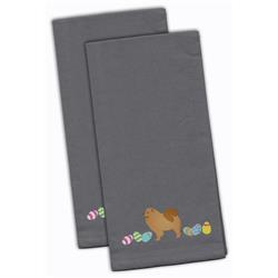 Picture of Carolines Treasures CK1626GYTWE Chow Chow Easter Gray Embroidered Kitchen Towel - Set of 2