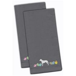 Picture of Carolines Treasures CK1634GYTWE Pit Bull Terrier Easter Gray Embroidered Kitchen Towel - Set of 2