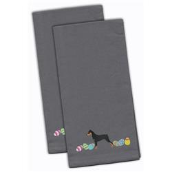 Picture of Carolines Treasures CK1643GYTWE German Pinscher Easter Gray Embroidered Kitchen Towel - Set of 2