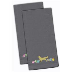 Picture of Carolines Treasures CK1647GYTWE Golden Retriever Easter Gray Embroidered Kitchen Towel - Set of 2