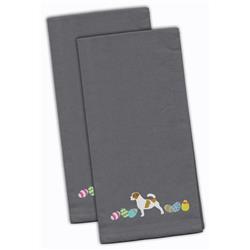 Picture of Carolines Treasures CK1657GYTWE Jack Russell Terrier Easter Gray Embroidered Kitchen Towel - Set of 2
